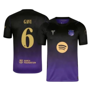 Barcelona GAVI #6 2026 27 Away UCL Soccer Jersey Fan Version Front View.